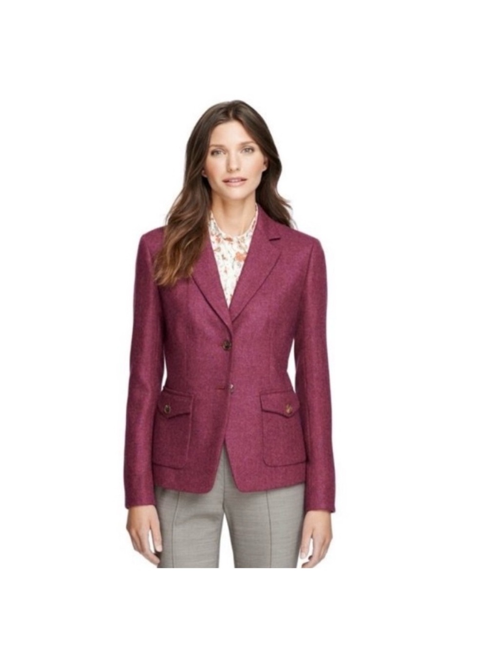 BROOKS BROTHERS NWT Wool Herringbone Stellita Fit Blazer Jacket in Deep Berry 16